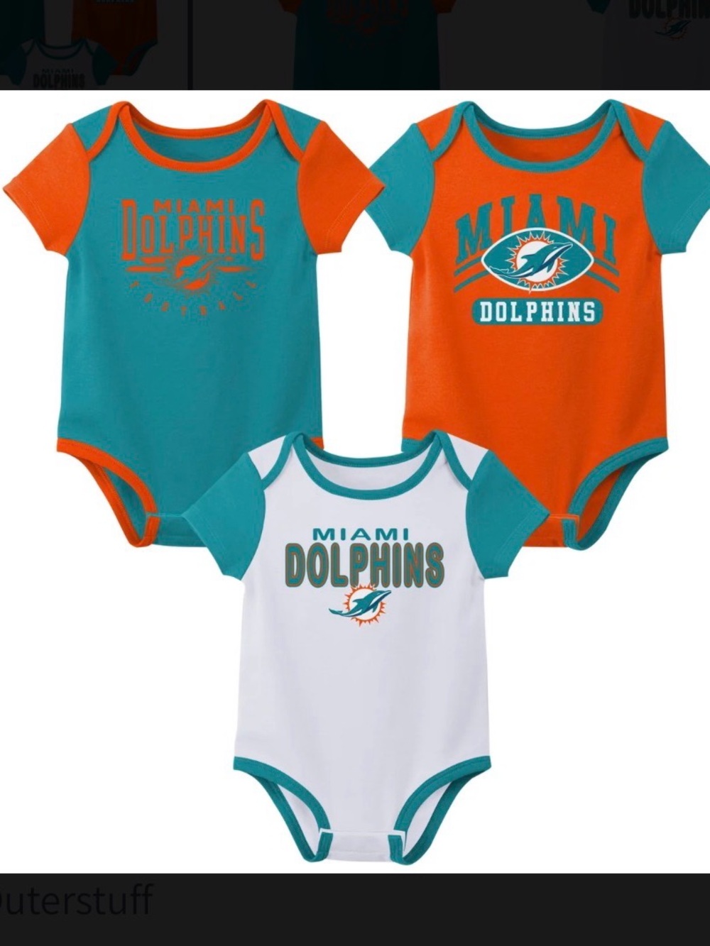NFL Miami Dolphins Baby One-Piece Bodysuit 3-Pack - Teal/Orange/White